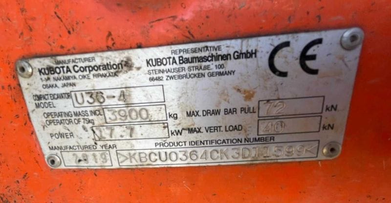 Minikoparka Kubota U36 -2019r - Uszkodzona - Photo 2